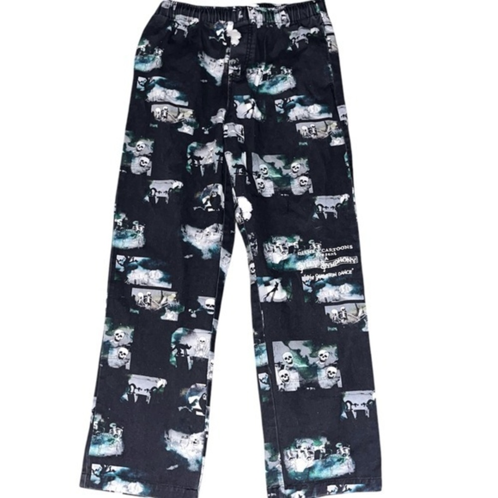 Disney Parks Skeleton Dance Pants Black Printed Drawstring Goth Adult Small
